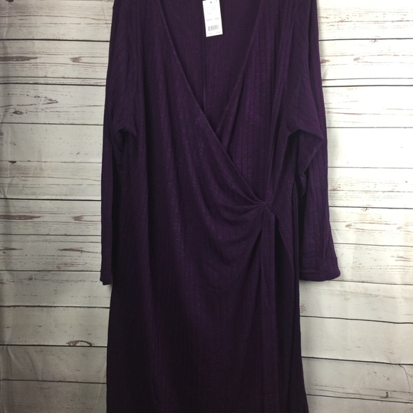 NY Collection Purple Ribbed Wrap Dress - Picture 2 of 5
